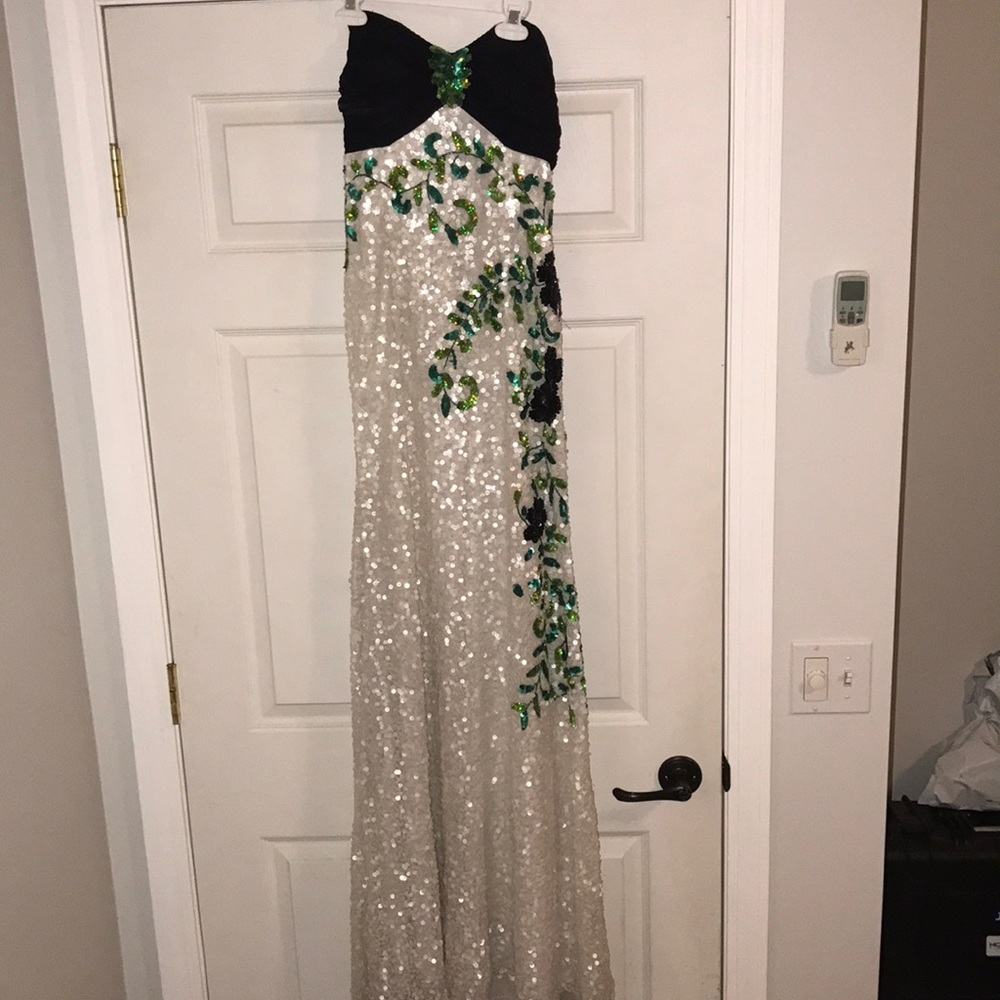 Precious formals white sequin prom gown/dress